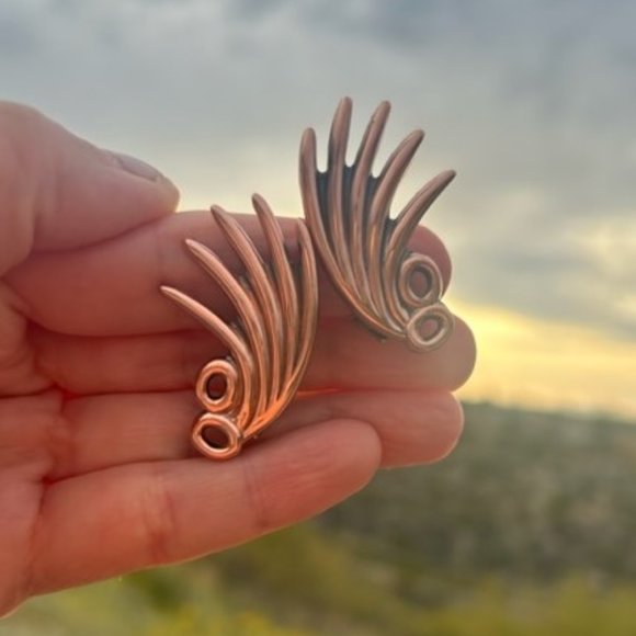 VTG RENOIR Copper MCM Fan Like EARRINGS - Picture 1 of 8